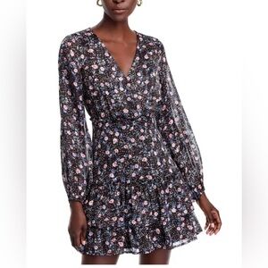 Aqua Black Floral Long Sleeve Dress